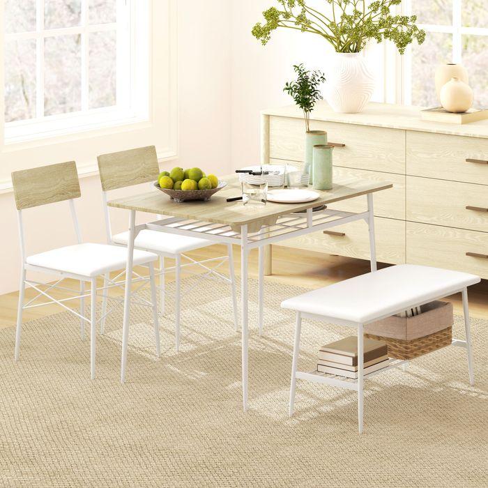 Actual product image Swisshandel24 Essgruppe 4er-Set, Esstisch mit Bank und 2 Stühlen, Küchentisch-Set mit Ablage (110 x 70 x 75 cm)