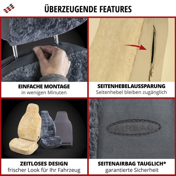 Produktbild Walser Autositzbezug Zoya aus Lammfell Einzelsitz Highback Zipp-It beige