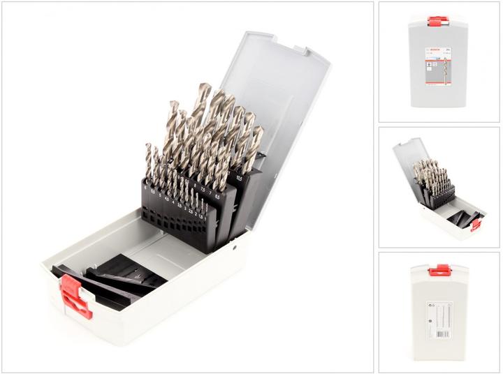 Immagine prodotto Bosch Professional Zubehör Set di punte elicoidali PRO Metal HSS-G, 25 pezzi. (6 mm, 12 mm, 1 mm, 6,5 mm, 5,5 mm, 10 mm, 10,5 mm, 12,5 mm, 1,5 mm, 7 mm, 11 mm, 3 mm, 5 mm, 8,5 mm, 11,5 mm, 8 mm, 2,5 mm, 9 mm, 3,5 mm, 4,5 mm, 2 mm, 7,5 mm, 13 mm, 9,5 mm, 4 mm)
