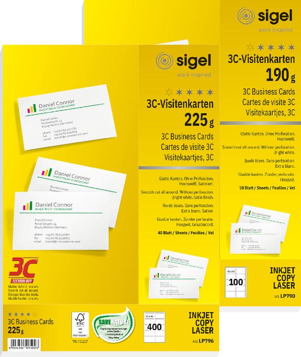 Produktbild Sigel Visitenkarten 3C (190 g/m², 400 x, A4)