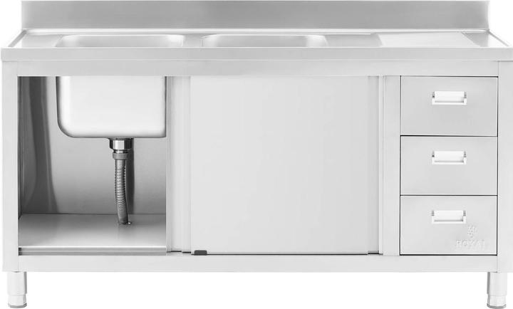 Produktbild Royal Catering Spülenschrank Spülenunterschrank Spülschrank Edelstahl 2 Becken: 400x400x300 mm (Spülbecken Zubehör, 30 cm, 60 cm)