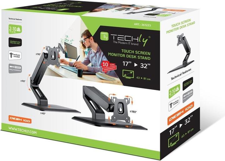 Actual product image Techly Desk Mount for 1 Touchscreen 17-32inch 43-81cm black (Table, 32")