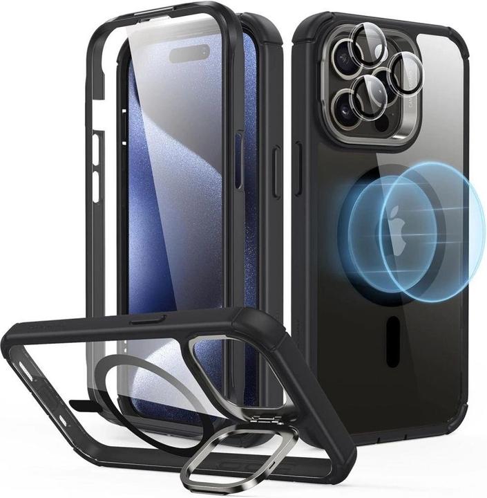 Actual product image ESR Armor Tough Kickstand Halolock Case with MagSafe for iPhone 15 Pro - Transparent & Black (Apple iPhone 15 Pro)