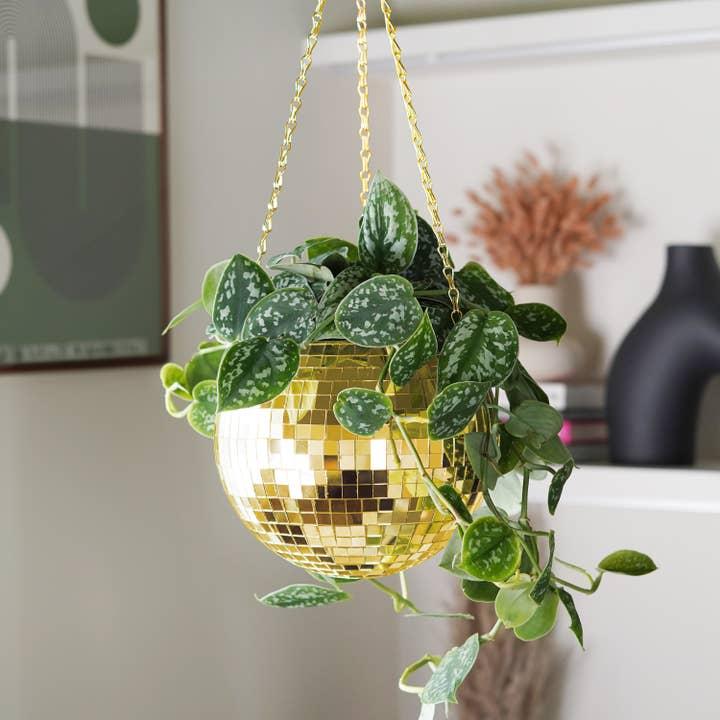Image du produit Bubblegum Discokugel Pflanzentopf zum aufhängen Gold