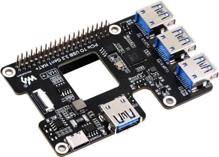 Actual product image WaveShare PCIe to USB 3.2 HAT+ for Raspberry Pi 5