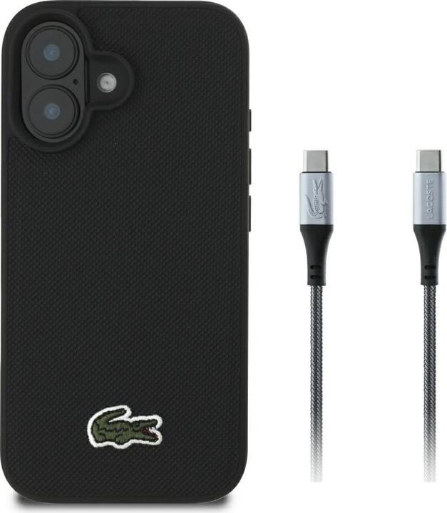 Immagine prodotto Lacoste Set 2in1 Case + Cable USB-C Iconic Petit Pique Woven MagSafe for iPhone 16 black (Apple iPhone 16)
