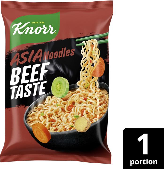 Immagine prodotto Knorr Asia Noodles Beef Taste bustina, spuntino asiatico di noodles istantanei, preparato in soli 3 minuti (70 g)