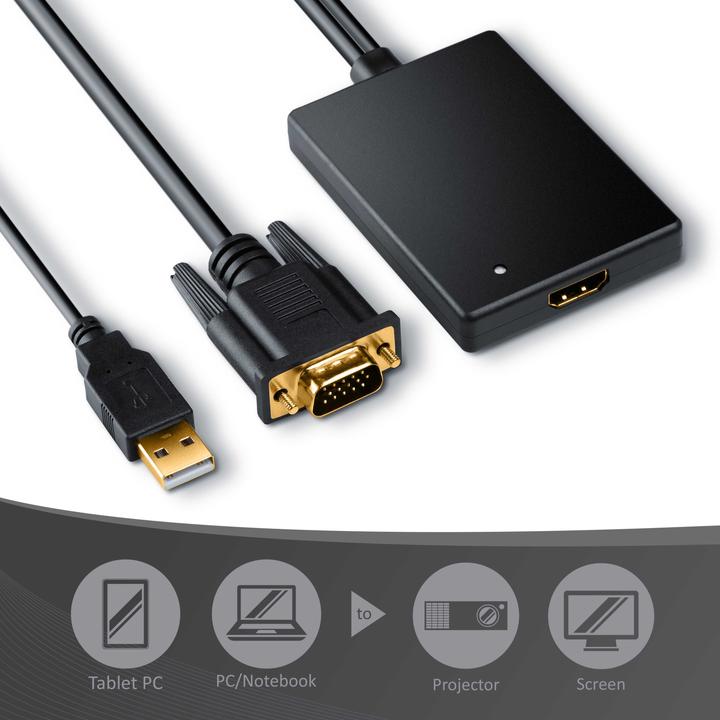 Actual product image CSL VGA to HDMI Adapter 1080p Full HD, Converter, Male to Female (VGA, USB 2.0, 15 cm)