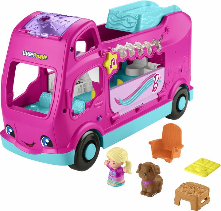Fisher-Price Little People Barbie Little Dreamcamper Set de jeu avec lumières et sons, 2 figurines (85)