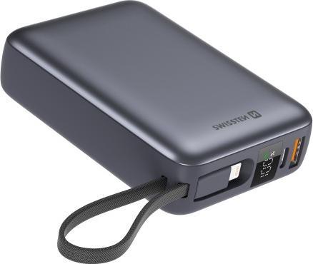 Immagine prodotto Swissten Power Bank 20000 Mah with Built-In Cables USB-C and Lightning Space Silver (20000 mAh, 22.50 W, 22.50 Wh)