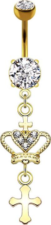 Star Piercing Banane 14k vergoldet Krone mit Herz und Kreuz (Chirurgenstahl 316L, Messing)