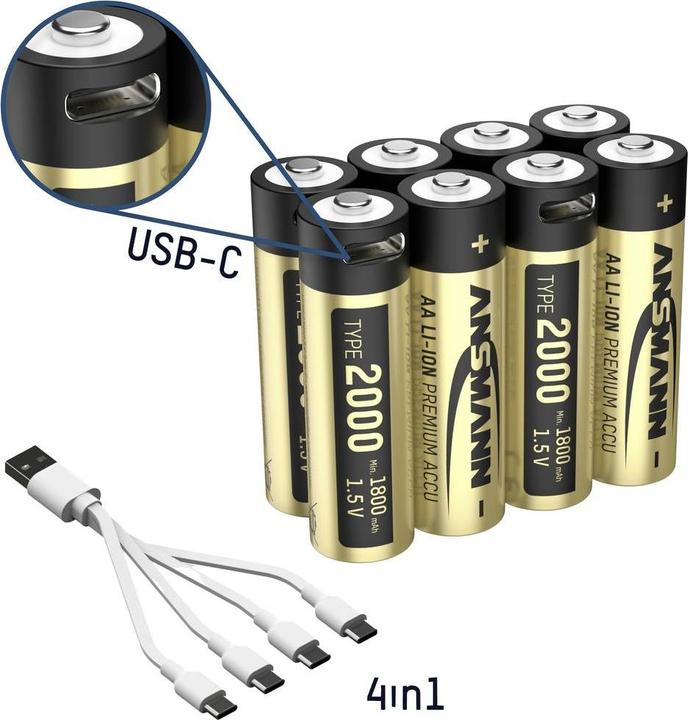 Produktbild Ansmann 1312-0039 Mignon (AA)-Akku Lithium 1800 mAh 1.2 V 8 St. (8 Stk., AA, 1800 mAh)