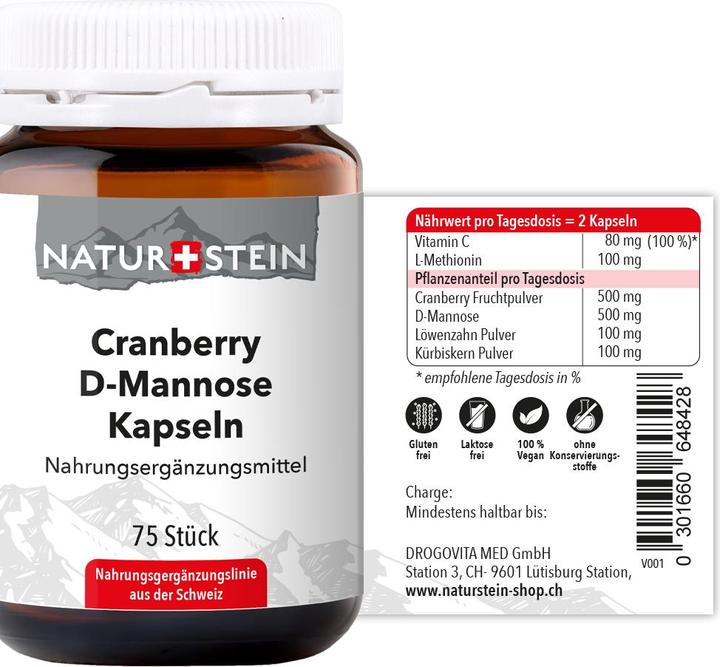 Actual product image Naturstein Cranberry D-Mannose Capsules 75 pcs (75 Piece, Capsules, 165 g)