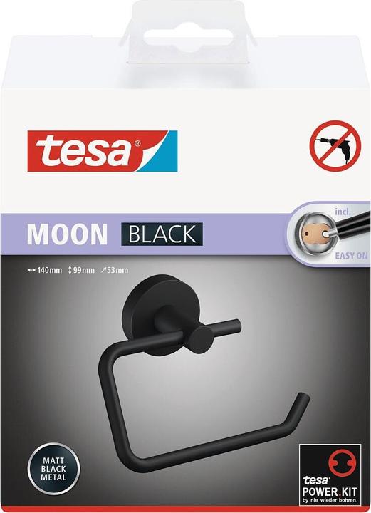 Image du produit tesa MOON BLACK Support de rouleau de papier toilette avec solution adhésive sans perçage