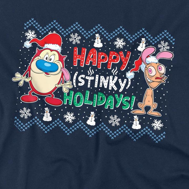 Immagine prodotto Ren & Stimpy Happy Stinky Holidays Maglietta Maglione di Natale Uomo (4XL)