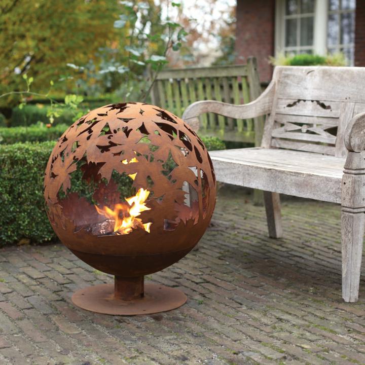 Actual product image Esschert Design Fire Bowl Ball Leaves, Ø 55.8 cm, Rust (58 cm)