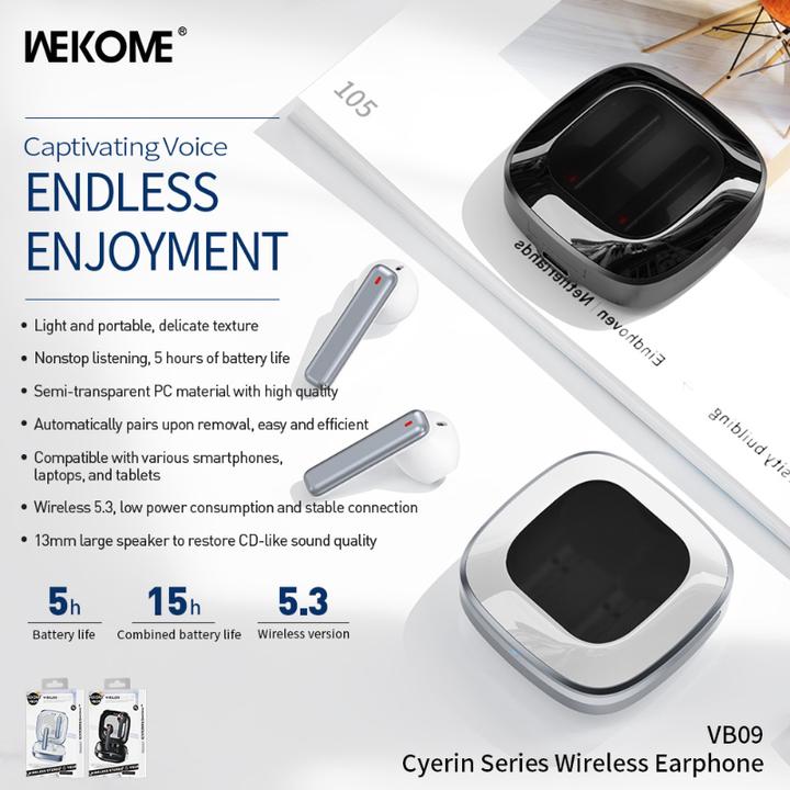 Produktbild Wekome VB09 Cyerin-Serie – Kabellose Bluetooth V5.3 TWS-Ohrhörer mit Ladehülle (schwarz) (5 h, Kabellos)