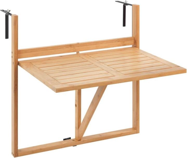 Actual product image Wenko Bamboo balcony folding table Mod. Waikiki for hanging on balcony railings (64 cm)