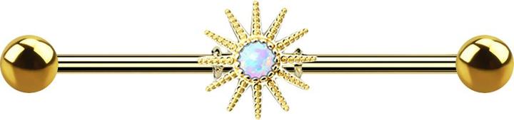 Immagine prodotto Star Piercing Barbell 14k vergoldet mit Sonnenstrahlen und Opal weiss (Acciaio chirurgico 316L, Ottone)