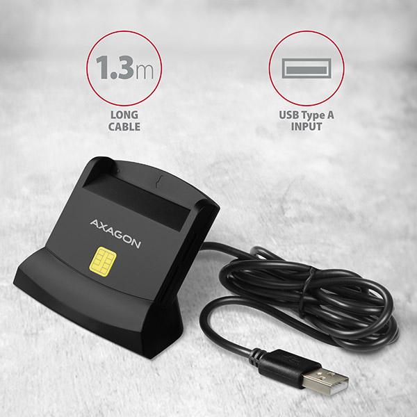 Actual product image Axagon CRE-SM2 USB Smart Card and SD/microSD/SIM Card Reader - USB 2.0 (USB 2.0)