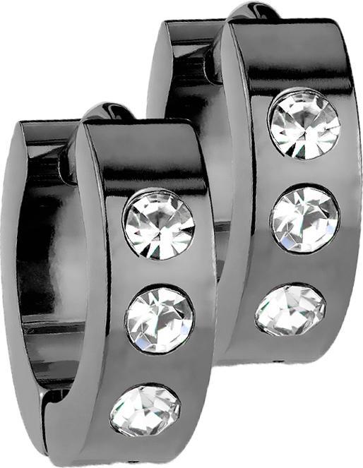 Produktbild Star Piercing Ohrring zum Klappen schwarz mit 3 Kristalle (ohne Messing, Chirurgenstahl 316L)
