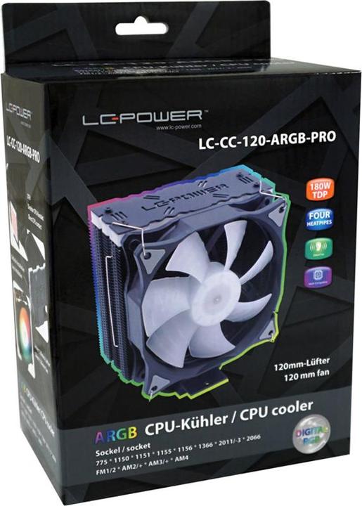 Actual product image LC-Power LC-CC-120-ARGB-PRO, 800-1800 rpm, 58 CFM, 4-pin PWM, RGB LED, DC (75 mm)
