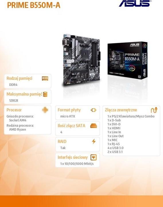 Image du produit ASUS PRIME B550M-A (AM4, AMD B550, mATX)