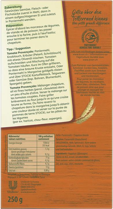 Nährwerte und Zutaten Knorr Helles Parniermehl (250 g)