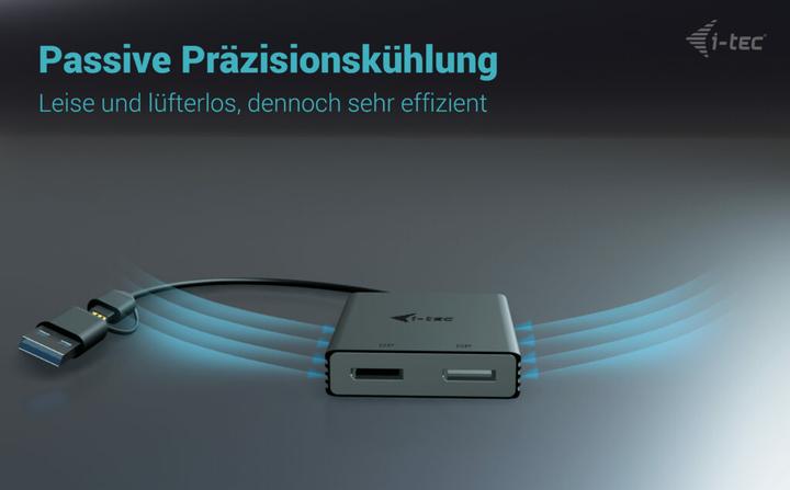 Actual product image i-tec USB-A/USB-C Dual 4K DP Video Adapter 2x 4K DP Display Adapter with DisplayLink Chip 6950 (DP, 27 cm)