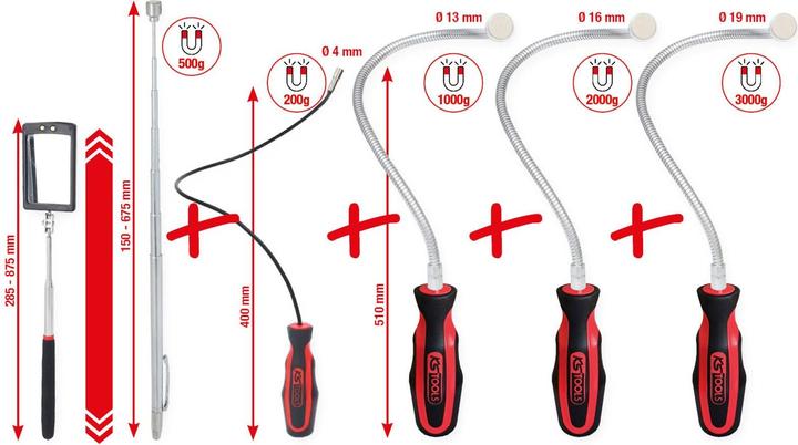 Immagine prodotto KS Tools Set di supporto magnetico e specchio d'ispezione flessibile e telescopico, 6 pezzi