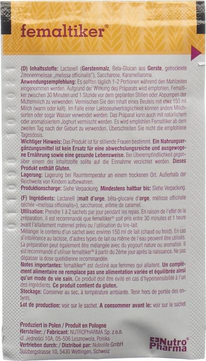 Valori nutrizionali e ingredienti Femaltiker Integratori alimentari (12 Pezzo/i, Bustina, 139 g)