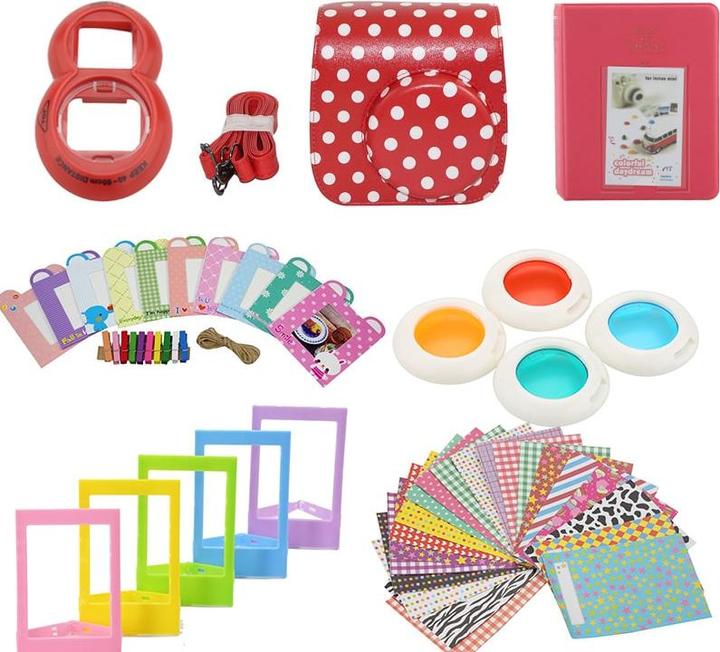 JTI Zubehörset für Fujifilm Instax Mini 8 / 9 - Dotted Red (Kamera Zubehörtasche, 100 l)