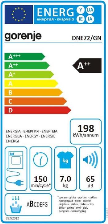 Etichetta energetica Gorenje Asciugatrice a pompa di calore GORE (7 kg, A destra, Spina UE)