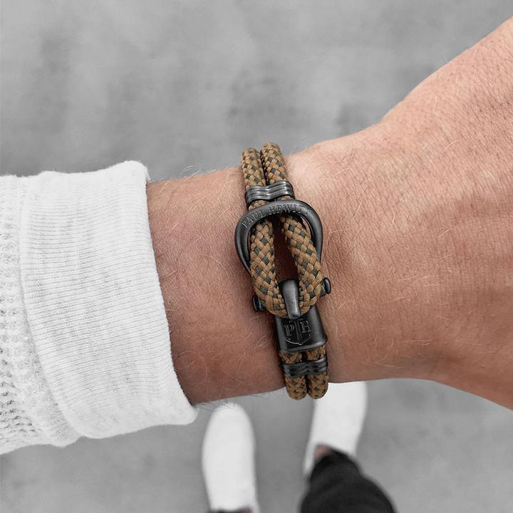 Produktbild Paul Hewitt Phinity Shackle Bracelet Gun Metal Nylon Camel Olive (18 cm, Nylon, Edelstahl)