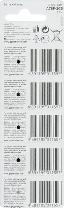 Actual product image GP Batteries Battery A76 (LR44) - 5 pieces (5 pcs., LR44, 105 mAh)