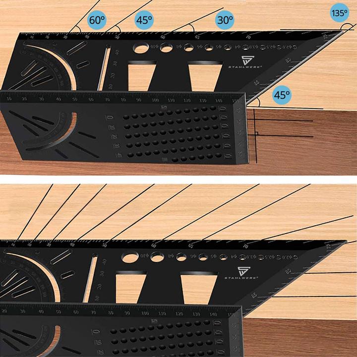 Actual product image Stahlwerk Set of 2 mitre angle ruler with stop and drilling jig 3D angle mitre gauge
