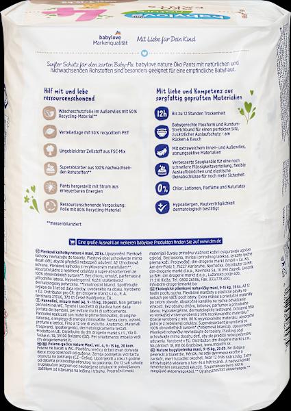 Valeurs nutritives et ingrédients dm babylove nature Pants (Taille 4, Pack, 20 pièce(s))