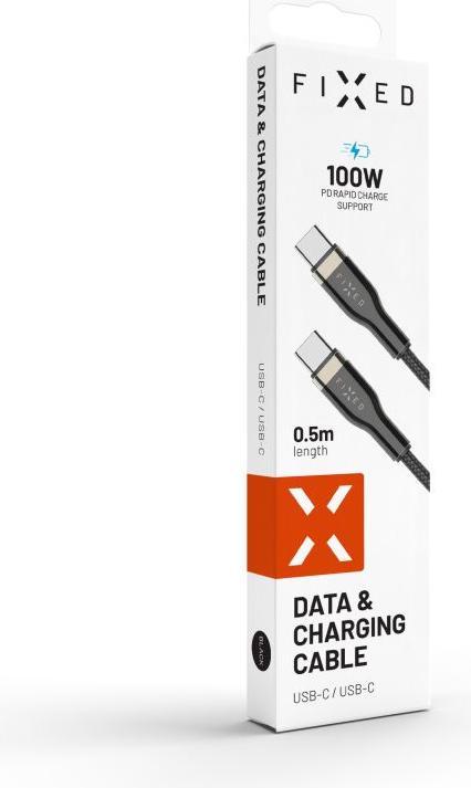 Actual product image Fixed Braided Cable USB-C/USB-C, 0,5m, 100W, black (0.50 m)