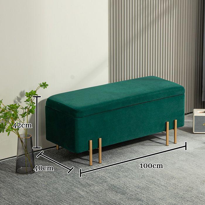 Produktbild Swisshandel24 Gepolsterte Sitzbank mit Stauraum, Metall, Kautschukholz, Schaumstoff Grün (100 cm)