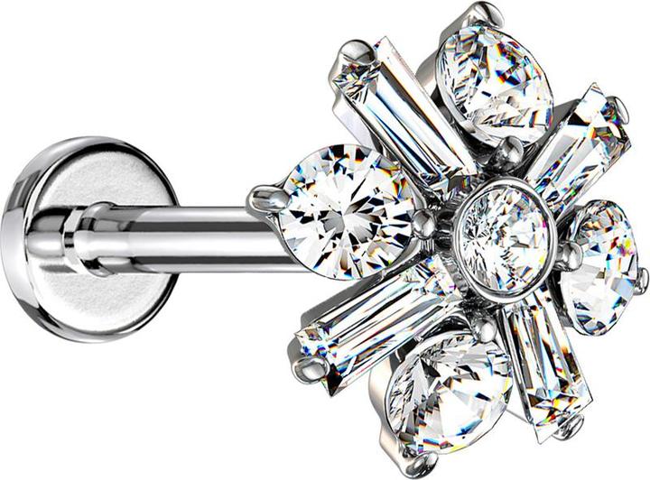 Star Piercing Micro Labret Innengewinde silber Kreuz Kristallblume silber (Messing, Chirurgenstahl 316L)