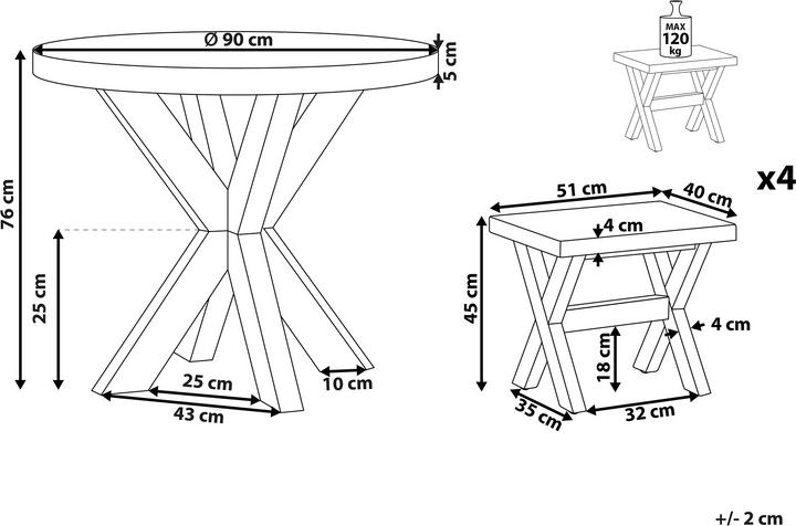 Actual product image Beliani Garden furniture set fibre cement grey 4-seater 5-piece table ⌀ 90 cm OLBIA (90 cm)
