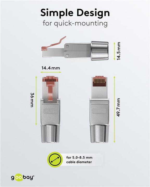 Produktbild Goobay CAT 6 feldkonfektionierbarer RJ45-Stecker, STP geschirmt (Netzwerkkabel Stecker)