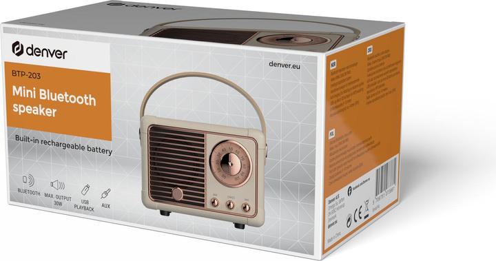 Immagine prodotto Denver Altoparlante retrò BT BTP-203 (4 h, Batteria ricaricabile)