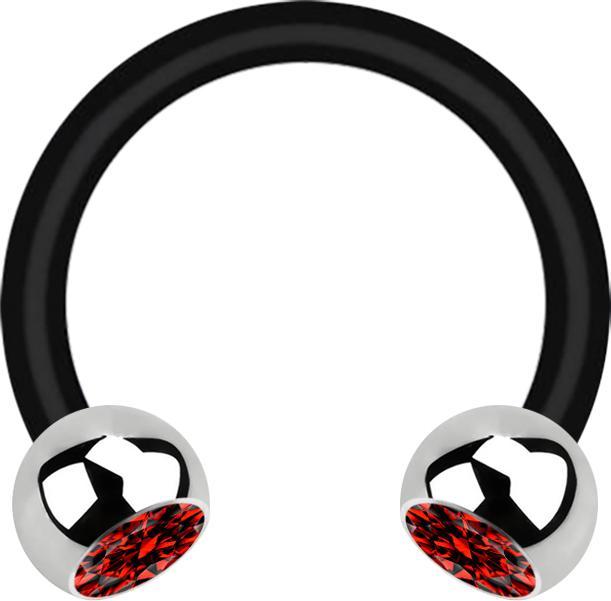 Actual product image Star Piercing Micro Circular Barbell black with two balls silver crystal red (Surgical steel 316L, Bioflex, without brass)