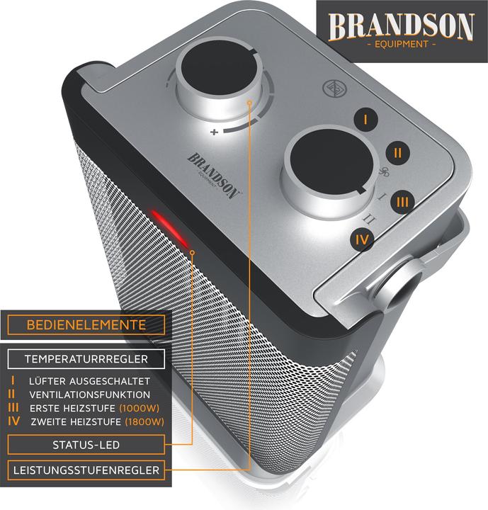 Produktbild Brandson Heizlüfter - Keramikheizlüfter 1800 W, Keramikheizgerät mit Temperaturregelung & Lüfterfunktion (1800 W)