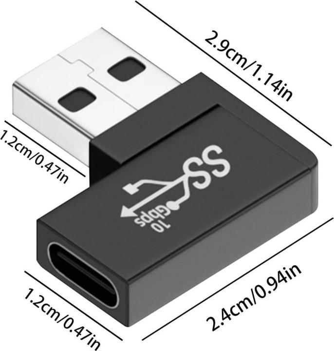 Produktbild PowerGuard USB-A zu USB-C 90 Grad Winkel rechts Adapter (male/female) (USB 3.1)