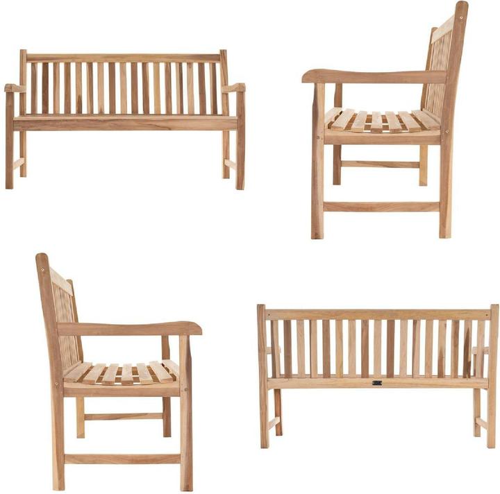 Produktbild VCM 3-Sitzer Gartenbank Parkbank hochwertig massiv Teak Holz natur 150 cm