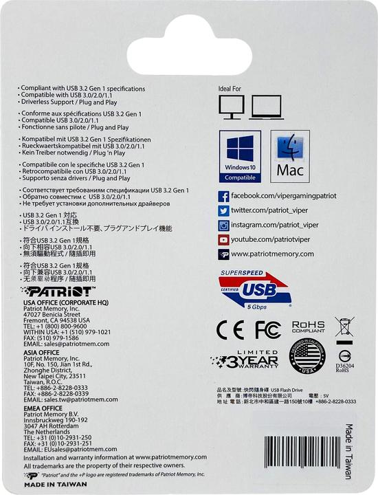 Nährwerte und Zutaten Patriot Supersonic Rage Lite (512 GB, USB-A, USB 3.2)