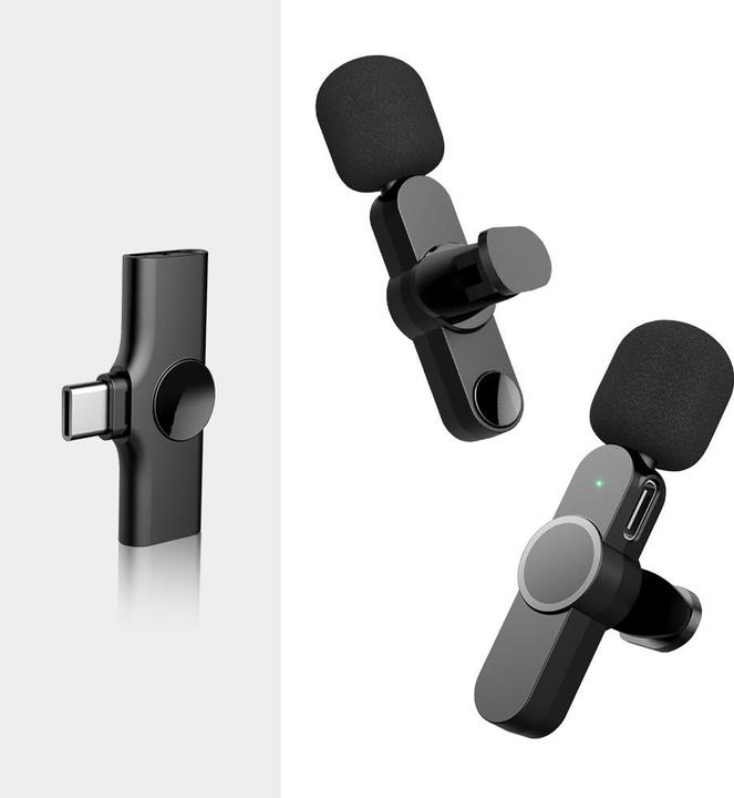 Apfelkiste 360° Lavalier-Mikrofon mit USB C – Kabelloses Set für Handy/Tablet (3-tlg.)