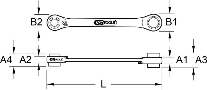Actual product image KS Tools 4 in 1 double ratchet ring spanner. 8x10x12x13mm (13 mm, 12 mm, 10 mm, 8 mm)